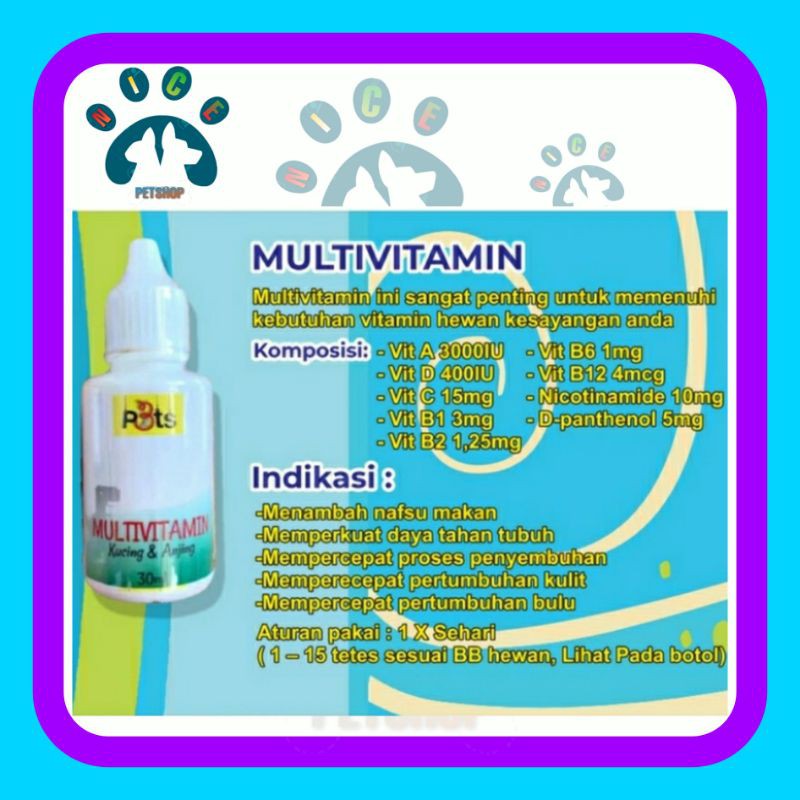 Tri Pets Multivutamin Anjing Dan Kucing 30 ml Vitami Penambah Nafsu makan Kucing dan anjing