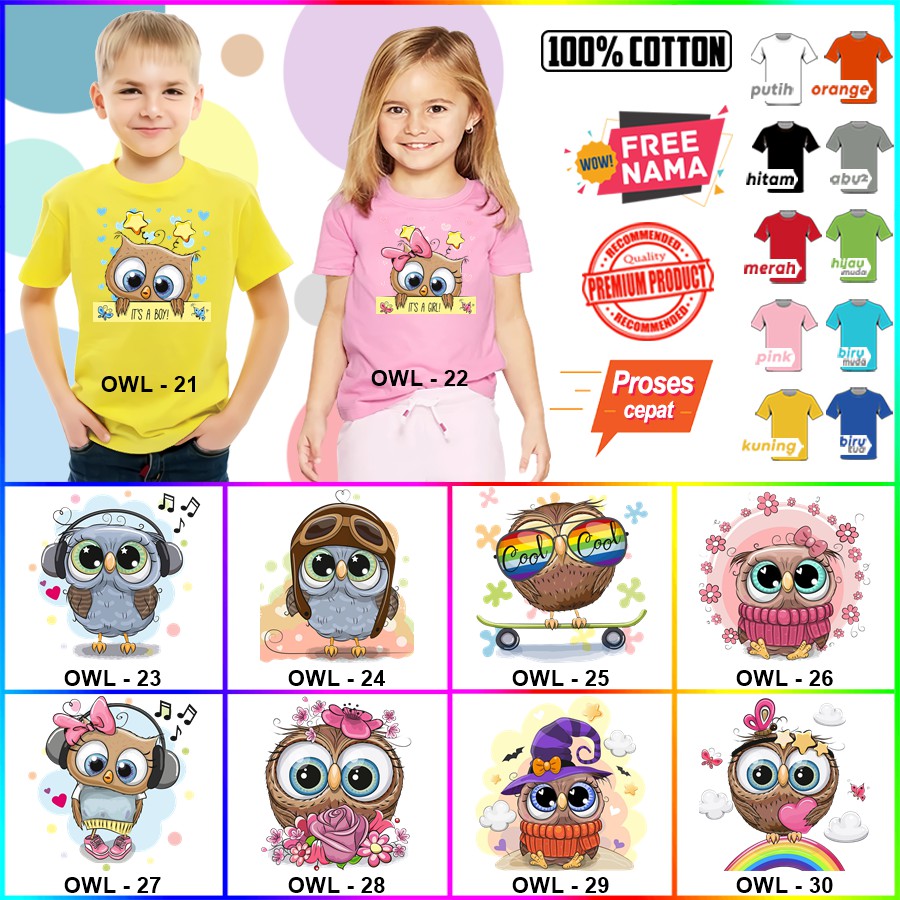 Baju Kaos ANAK DAN DEWASA OWL COUPLE (FREE NAMA)