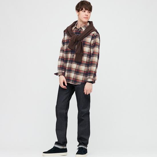 Jastip Murah UNIQLO Kemeja Flanel Kotak Lengan Panjang Pria - 32 BEIGE