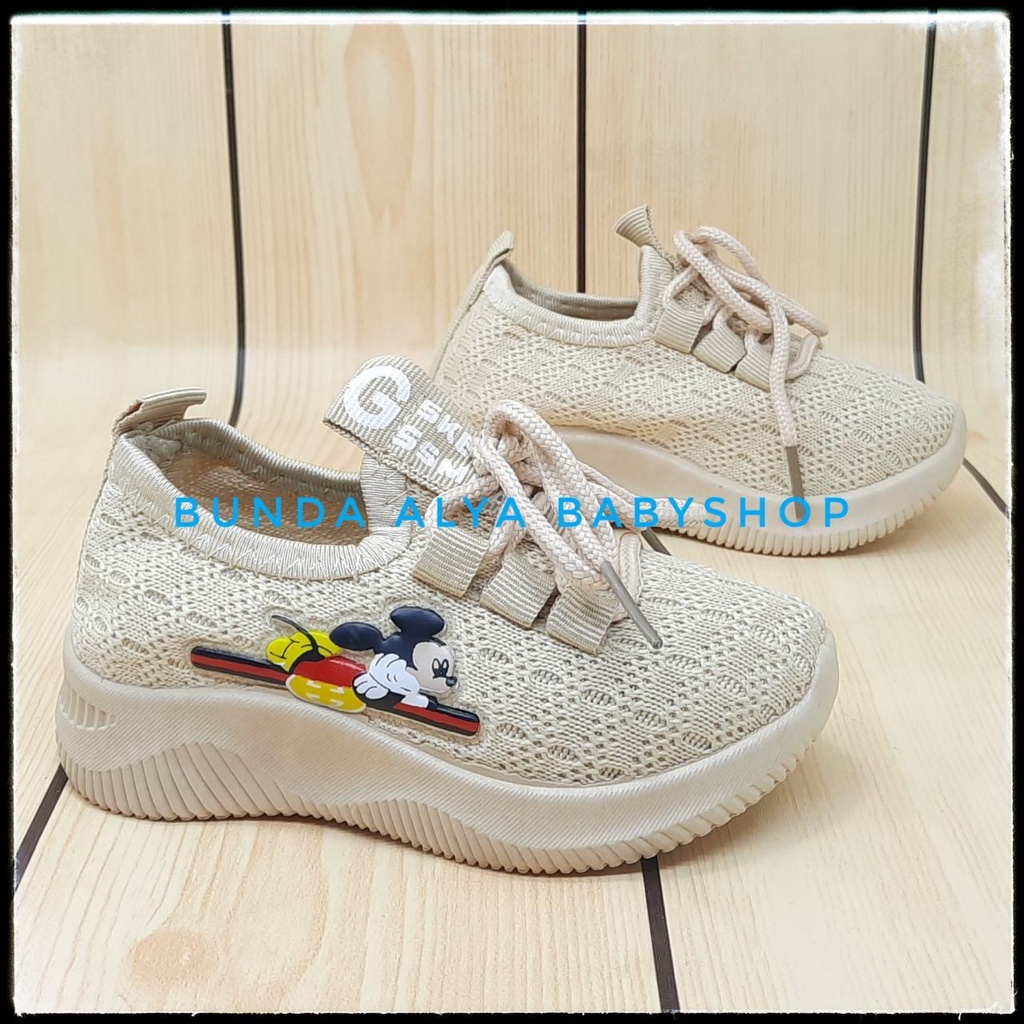 Sepatu Anak IMPORT Umur 2 - 6 Tahun KREM Elastis Sepatu Anak Cowok Size 22 - 31 Kartun Lucu Alas Karet Anti Licin