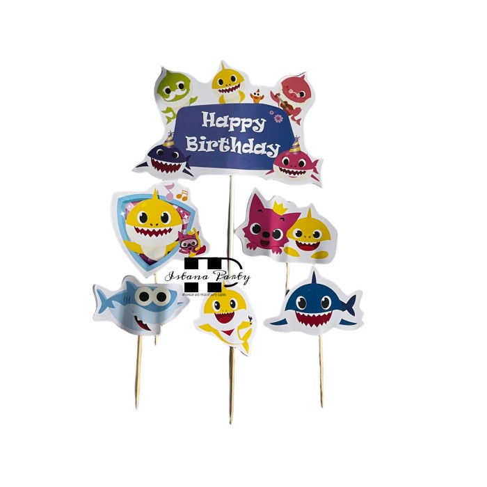 cake topper happy birthday baby shark / hiasan kue baby shark