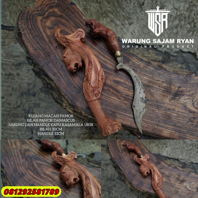 (Kolektor) KUJANG SILIWANGI Baja DAMASKUS ASLI 100% Motif Pamor Sunda