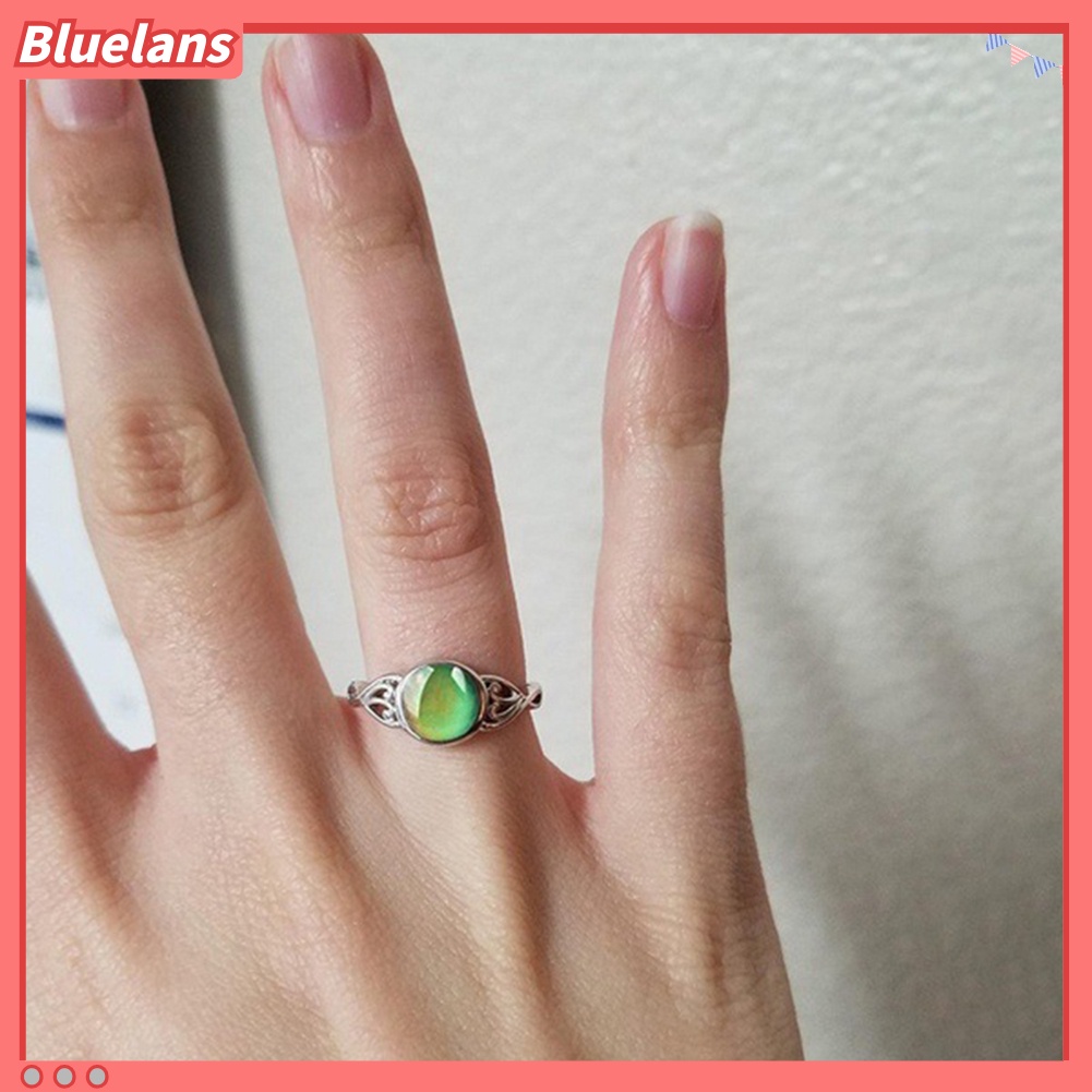 Bluelans Cincin Batu Permata Imitasi Bentuk Bulat Model Hollow Dapat Berubah Warna Untuk Wanita