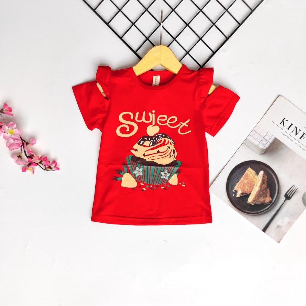 Promo !! Atasan anak perempuan / Kaos anak lucu import / atasan sweet cake strawberryukuran 6bln-2thn