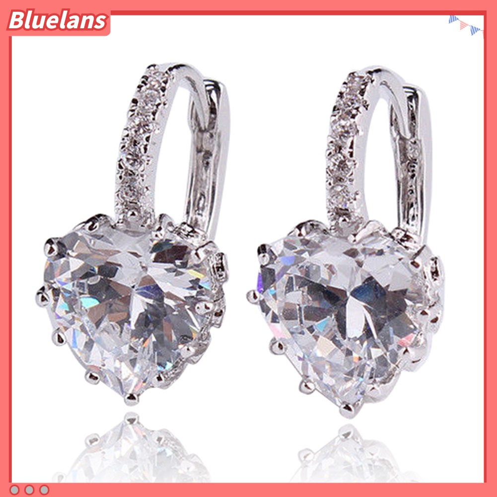 Anting Hoop 18K White Gold Plated Aksen Berlian Imitasi Bentuk Hati Untuk Wanita