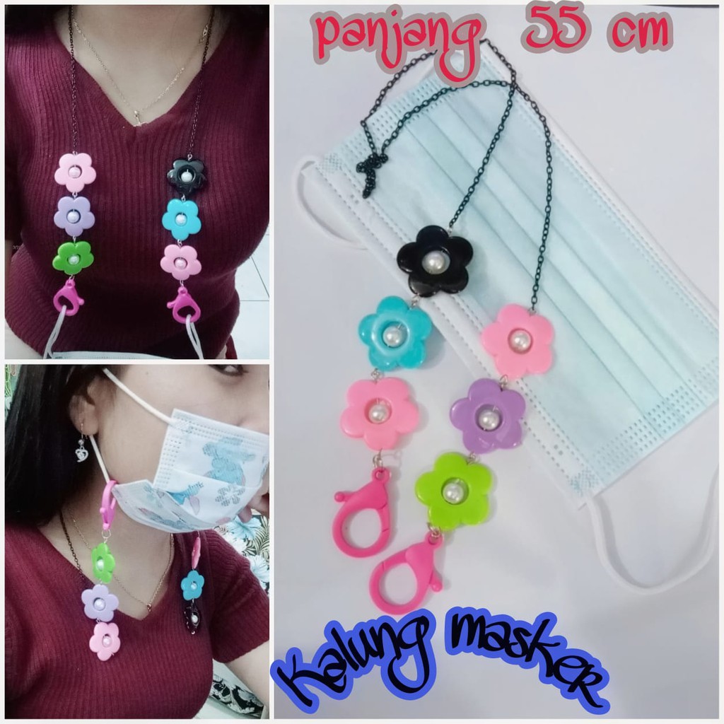 Kalung Masker Strap AYU Bunga Mutiara Kalung Masker Mutiara Strap masker  Bunga sakura