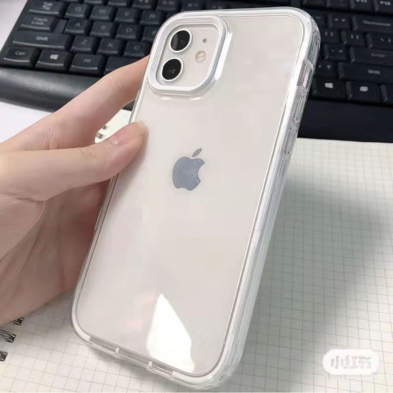 Transparent 3 in 1 Soft Phone Case Compatible for iPhone 13 12 11 Pro Max 12 Mini XR XS Max X 7 8 Plus Shockproof Silicone Candy Color Back Cover