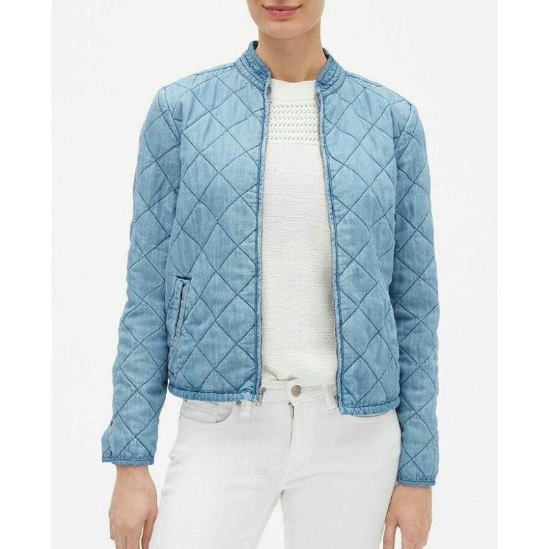 Jaket Wanita Quilted Gap Quilted Denim Zip-Front Jacket