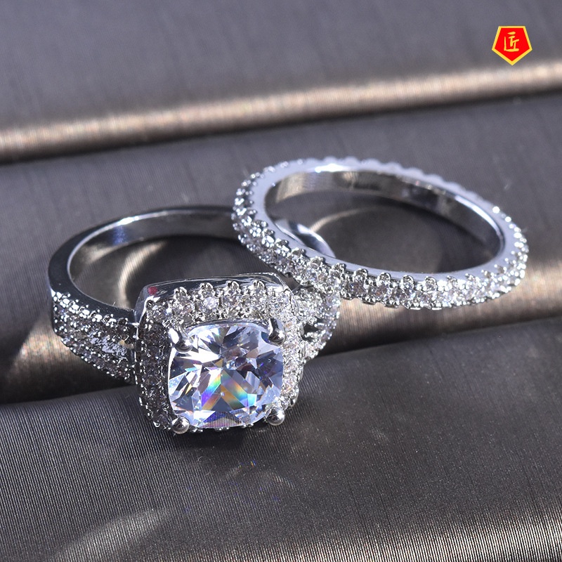 [Ready Stock]Luxury Micro-Inlaid Diamond Couple Ring Set