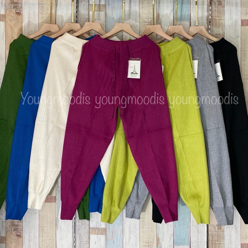 youngmoodis jogger plain knit pants import celana rajut