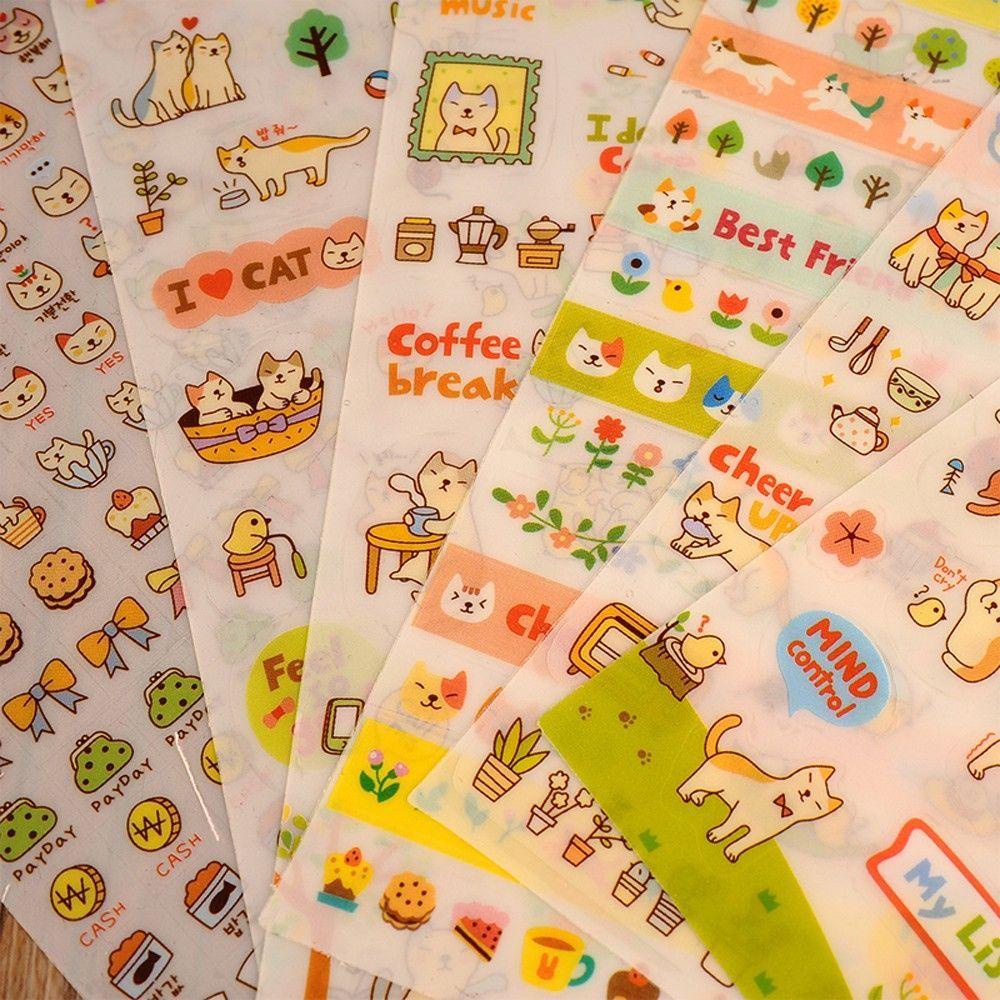 [Elegan] Kertas Kucing Stiker Kualitas Bagus Hot Sale Diary Sticker Transparan Dekorasi Lucu Kartun Anak DIY Diary Dinding Foto Dekorasi