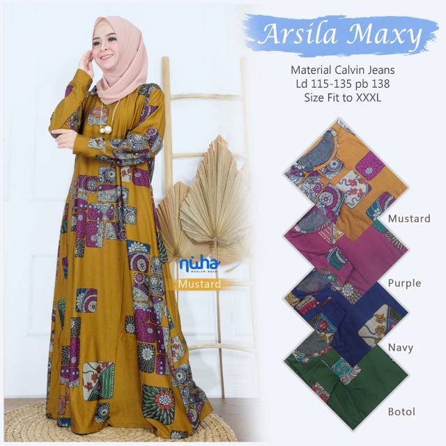 Batik dress series gamis Ori by Nuha bahan Calvin jeans fit Xxxl ld 100-130 PB 138
