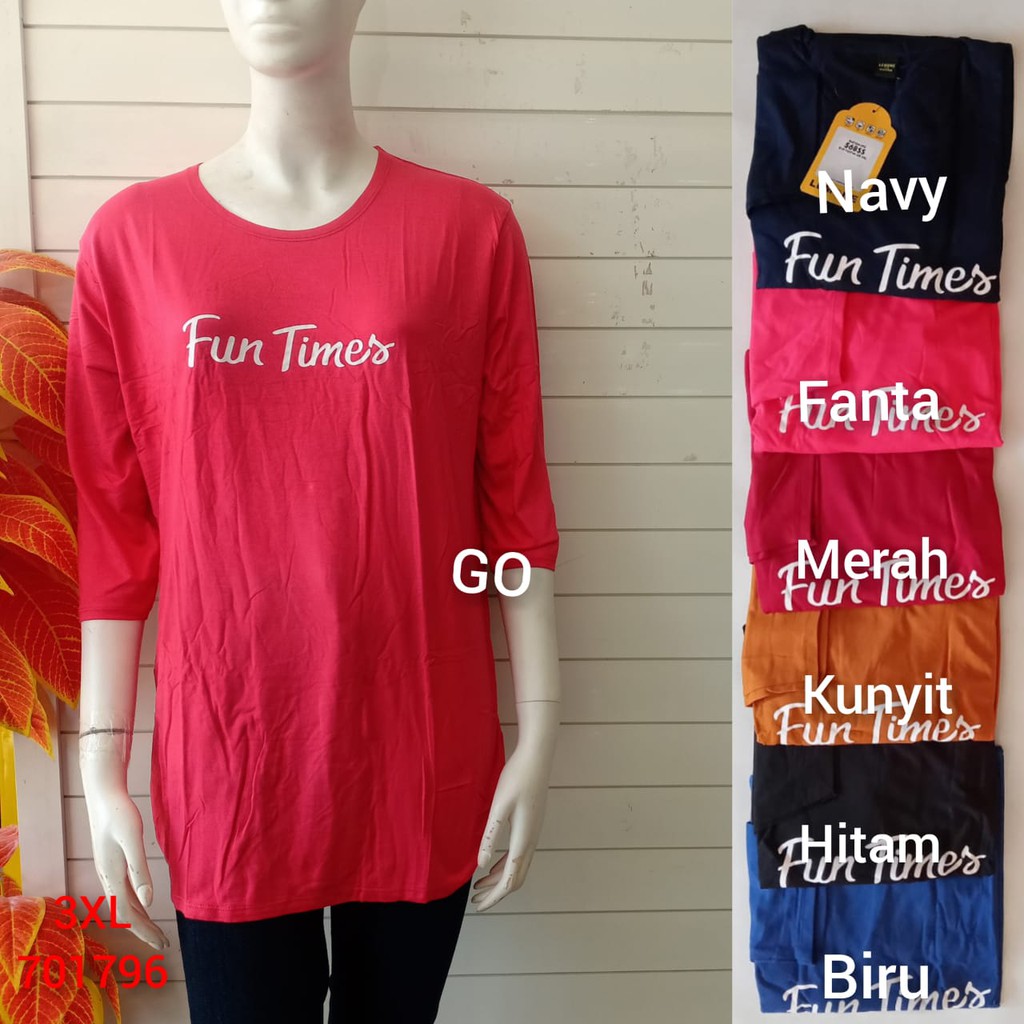 gof ATASAN LMN 3/4 JUMBO Kaos Pakaian Wanita Atasan Kaos Polos Katun Casual Santai Original