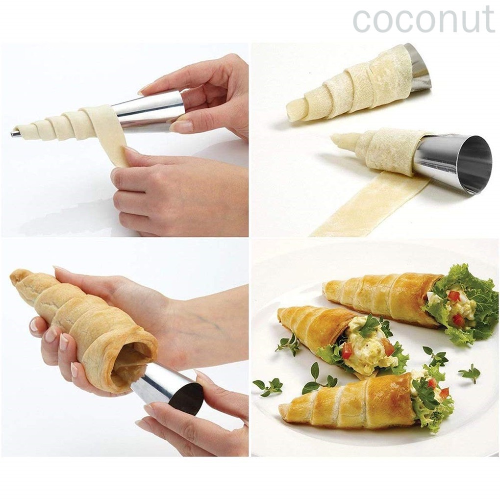 Cream Horn Molds Stainless Steel Pastry Croissant Cones Conical Roll Horn Form Baking Cone Moulds 16pcs Molds 1pc Brush coconut.id