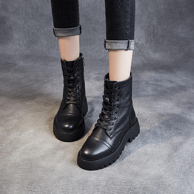Sepatu Boot Martin Tumit Tebal Platform Dr. Martens Wanita 2022 Asli Kulit Inggris Tinggi Tengah bet