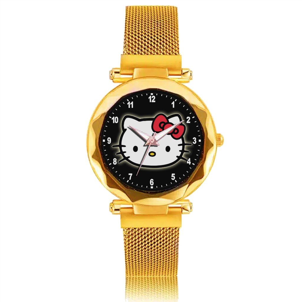 Jam Tangan Wanita Custom - HELLO KITTY MOTIF 1 Free Box &amp; Batre Cadangan