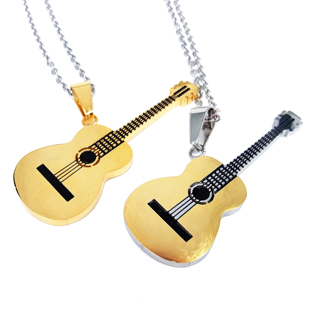 Hu Hu Hu Hu Hu Alat Bantu Pasang Kacamata♡ Kalung Liontin Gitar Rock Bahan Stainless Steel Untuk Pria Dan Wanita