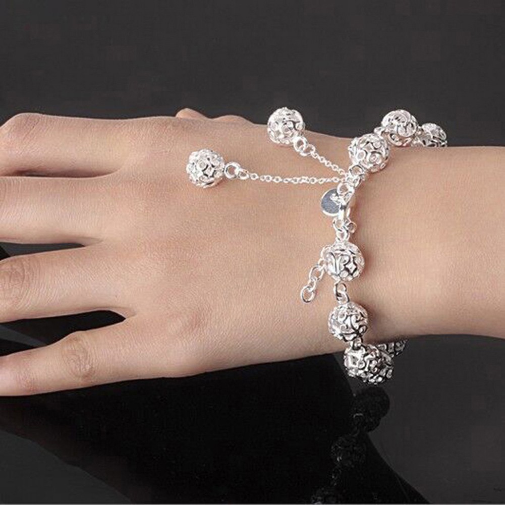 Gelang Bahan Sterling Silver 925 Bandul Bola Hollow untuk Wanita