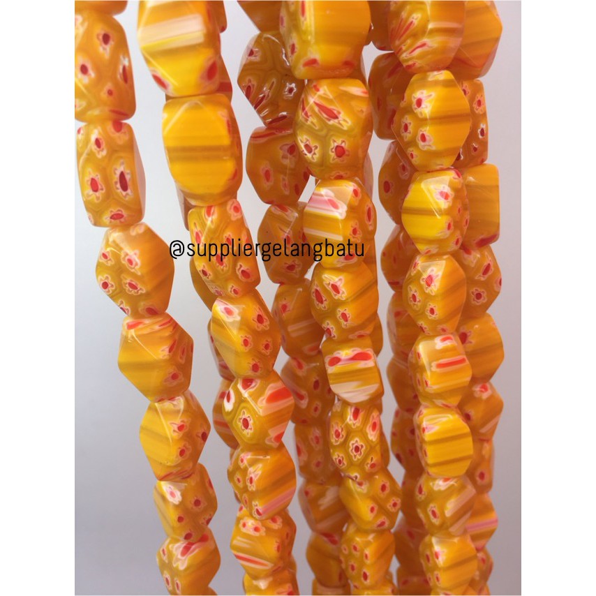 Batu Italy motif kuning Italian Semi Stone Beads Yellow 16 x 10mm lux aksesoris bahan gelang kalung