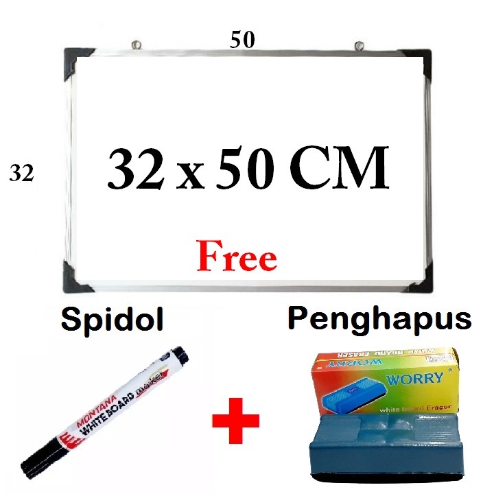 

Papan Tulis White Board 32 cm x 50 cm Free Spidol dan Penghapus