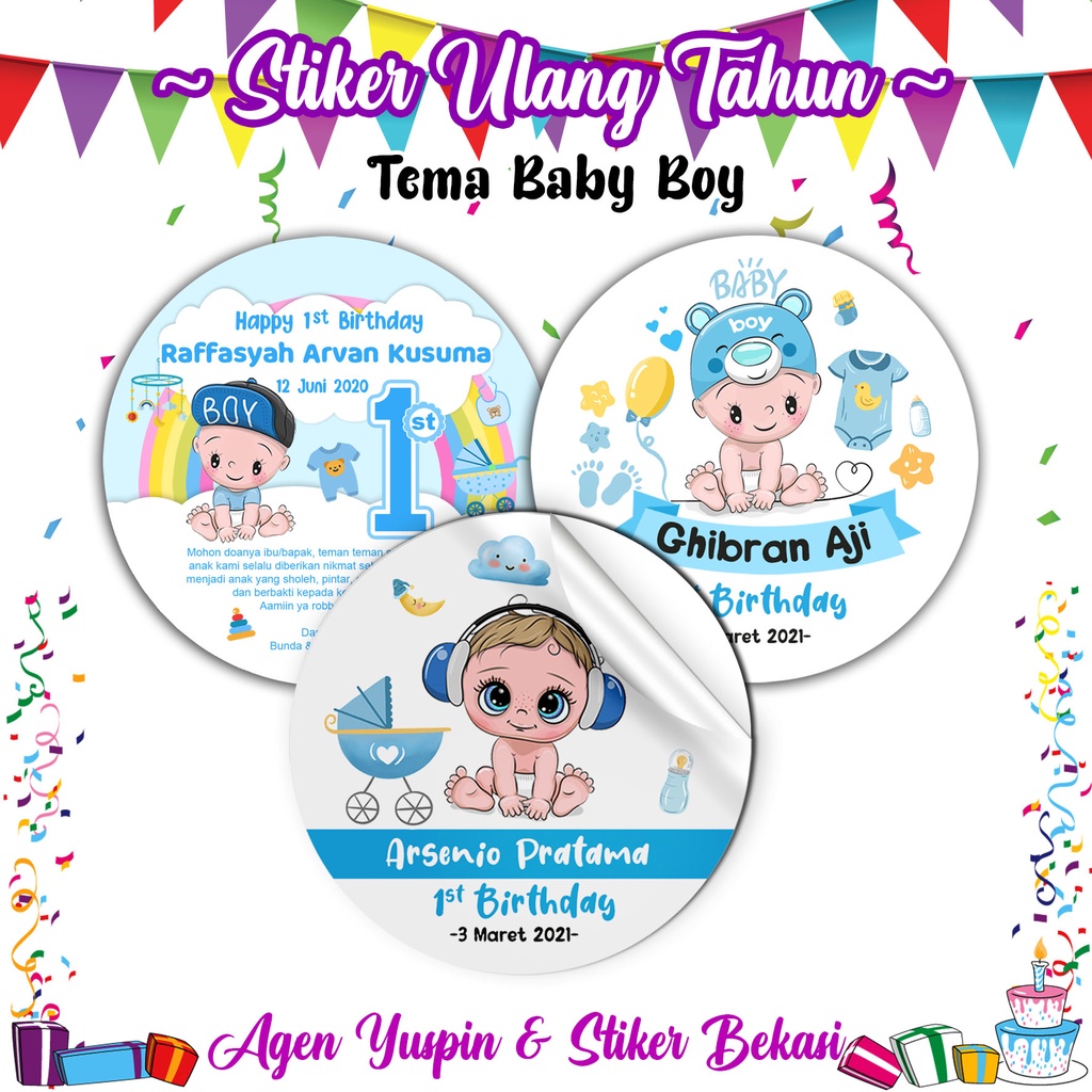 

SuperLarisStore Stiker Label Ulang Tahun Tema Baby Boy / Stiker Birthday
