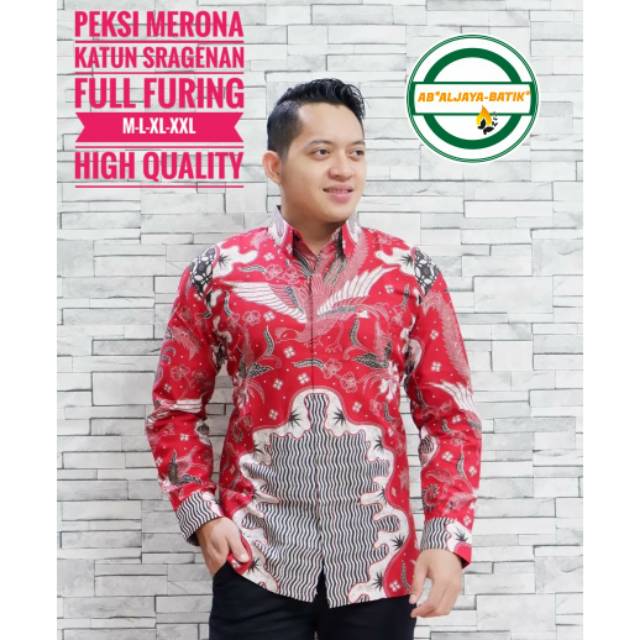 Kemeja Batik Lengan Panjang Warna Merah PEKSI MERONA