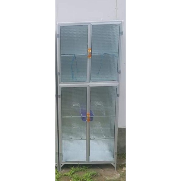 LEMARI RAK PIRING ALUMUNIUM KACA MOTIF