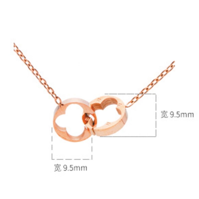 Kalung Choker Model Hollow Desain Daun Semanggi Warna Rose Gold Bahan Titanium Steel Untuk Wanita