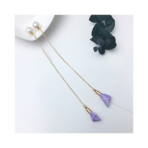 LRC Anting Tusuk Elegant Purple Flower Pendant Decorated Long Tassel Earring