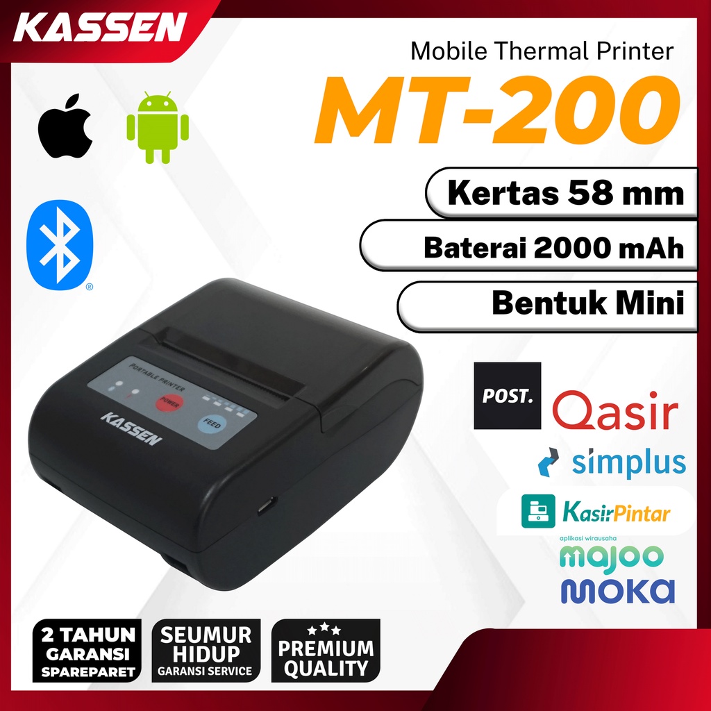 Kassen MT200 Portable Bluetooth Thermal Mini Printer