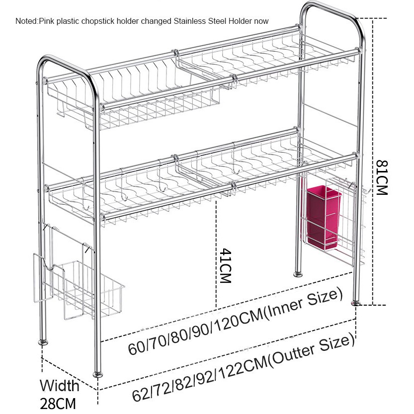 (COD)Rak Piring Wastafel Stainless Steel 304 Rak Wastafel Aesthetic Rak Pot Sendok Garpu Kapasitas Besar Stabil