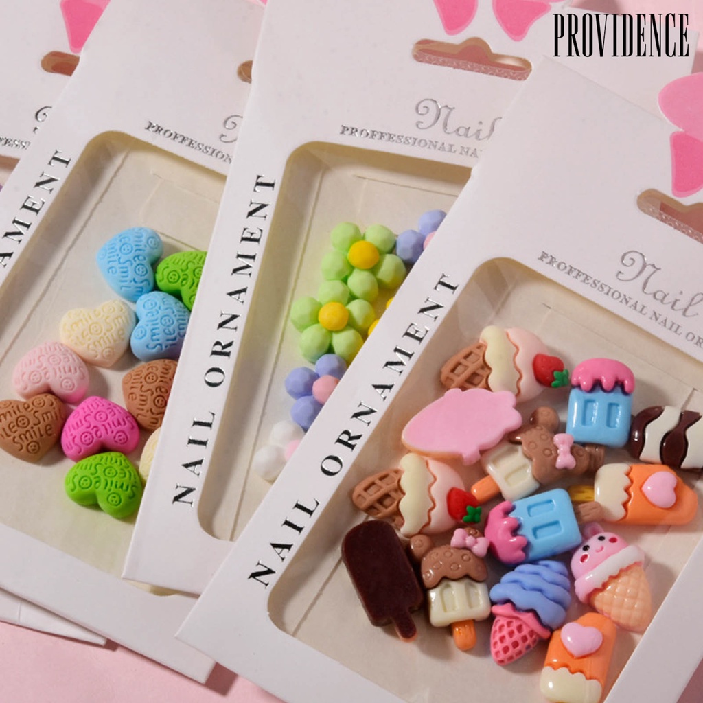 Providence 12Pcs / Set Hiasan Kuku Motif Kartun Bunga / Beruang Bahan Resin Untuk Nail Art / Manicure DIY