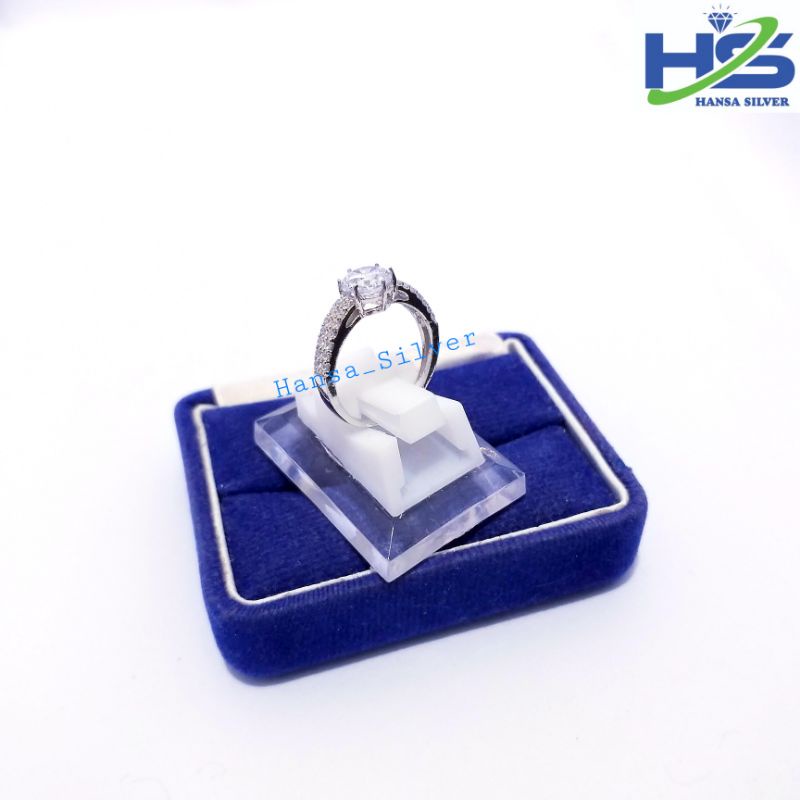 Cincin Perak Wanita Silver Asli 925 Lapis Emas Putih Model Dua Baris Permata Batu Putih - Cincin Wanita Anti Karat