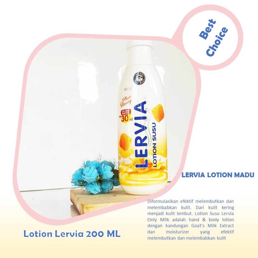 Lervia Lotion Susu 200 Ml +30 Ml isi Lebih Banyak Losion Lervia Susu Madu dan Apukat