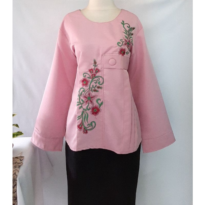 Blouse Lilac Bordir Bunga Lengan Panjang / Atasan Wanita Blouse Detail Pleached XL