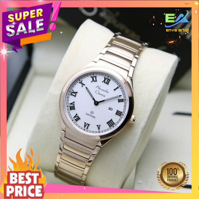 ALEXANDER CHRISTIE WANITA ORIGINAL AC 8538 SAPPHIRE TERBARU MURAH ORI ANALOG TALI RANTAI GARANSI NEW