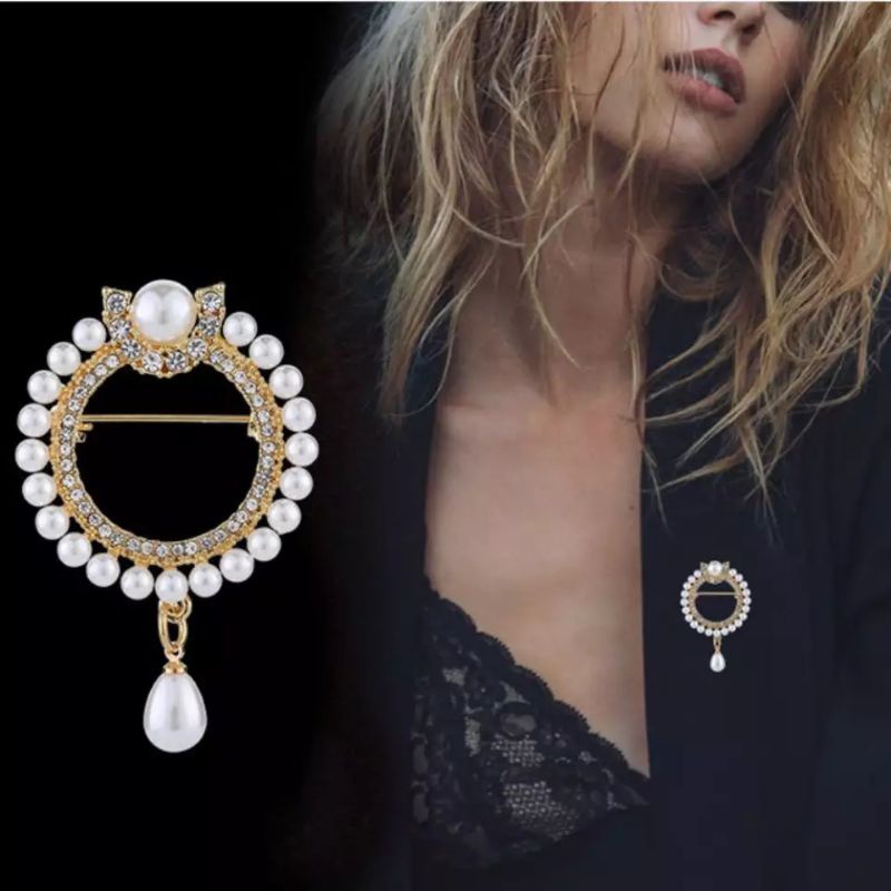 Athar shop COD Bros mutiara kristal fashion korea aksesoris fashion pin bros tuspin-C gold