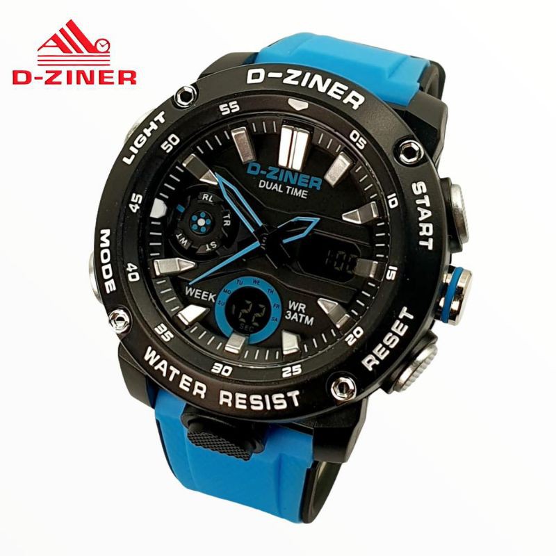 [ORIGINAL] 4 WARNA Jam Tangan Pria D-Ziner Dz8263 Dualtime Rubber