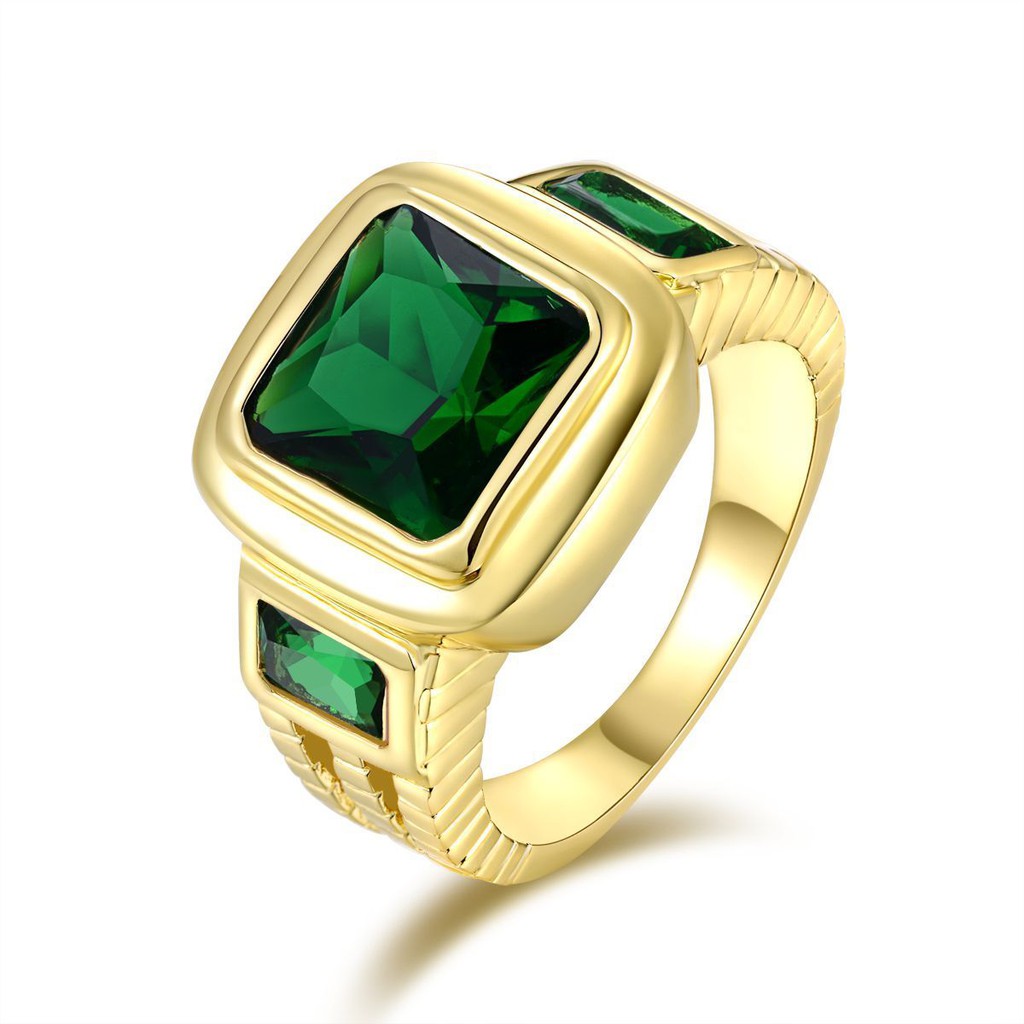 Cincin Pria Amazing Emerald Safir Tanzanite 18K Yellow Gold Terpadu