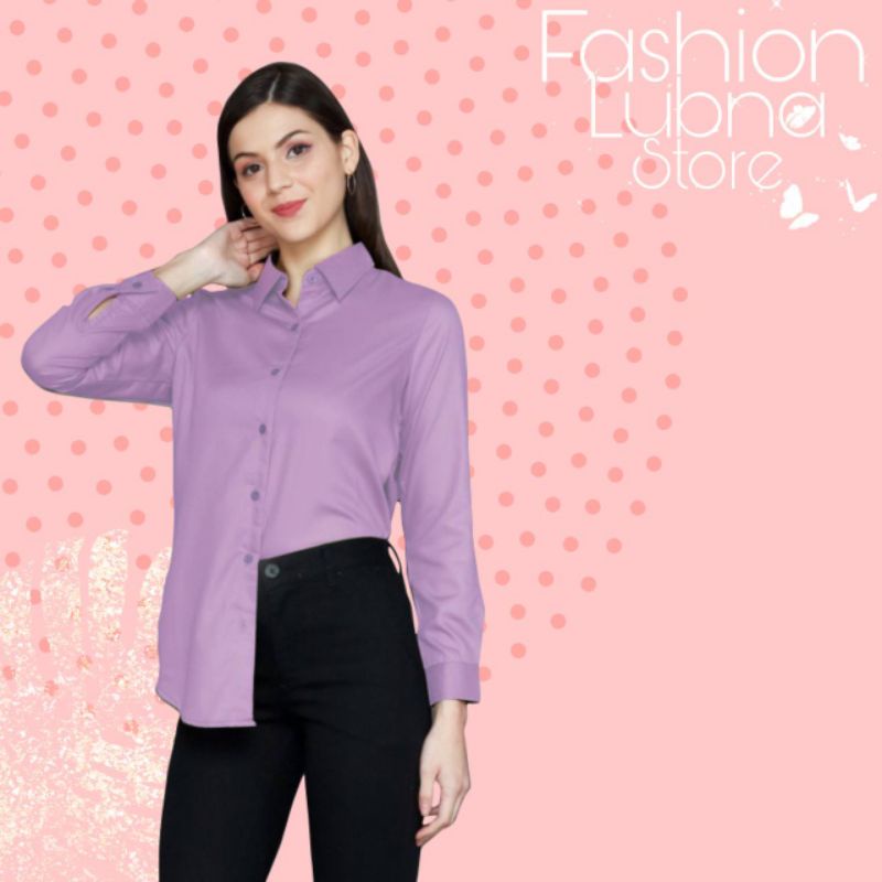 KEMEJA BAJU PAKAIAN BUSANA KERJA WANITA CEWE TREND KEKINIAN 2021 (Lilac)