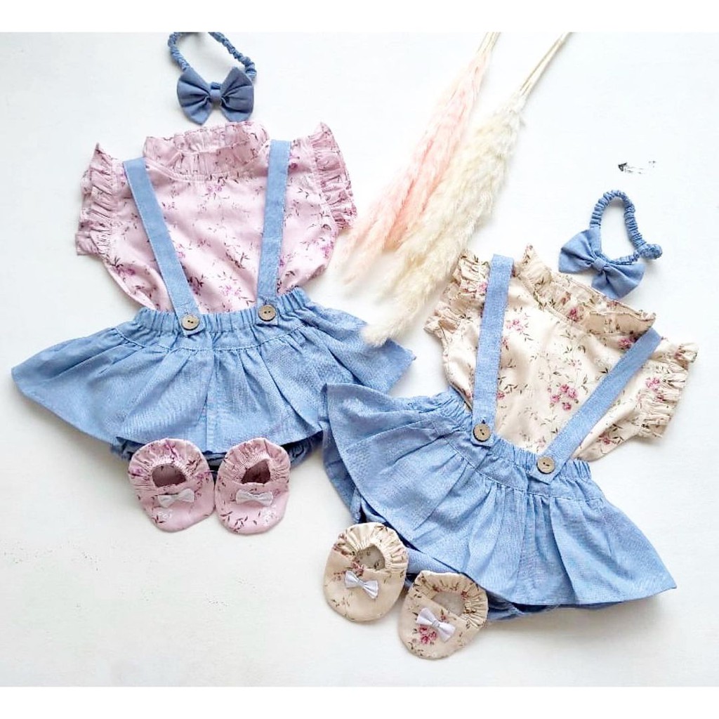 Baju Setelan Jumper Rok Bunga Bandana Sepatu Pergi Lucu Fashion Anak Bayi Perempuan Cewek Talitha / CLARA /AIKO / GIANNA / GEMPITA LOVE ASTER / AUDREY SIENA