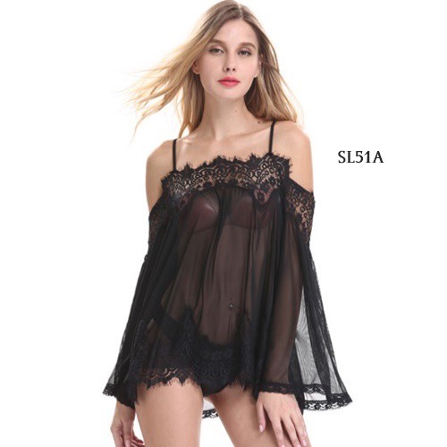 [READY STOCK] SABRINA SEXY BAJU TIDUR TRANSPARAN LINGERIE SEKSI HITAM SL51A