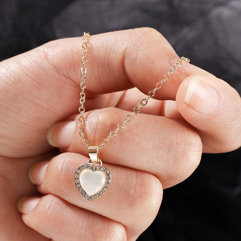 1 Pc Kalung Rantai Klavikula Hias Liontin Hati Opal Bahan Zirkon Untuk Pesta