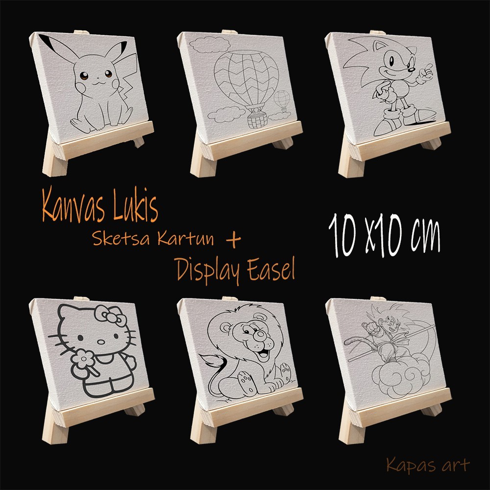 

Kanvas Lukis Sketsa Kartun 10x10cm + Display Easel Siap Pakai