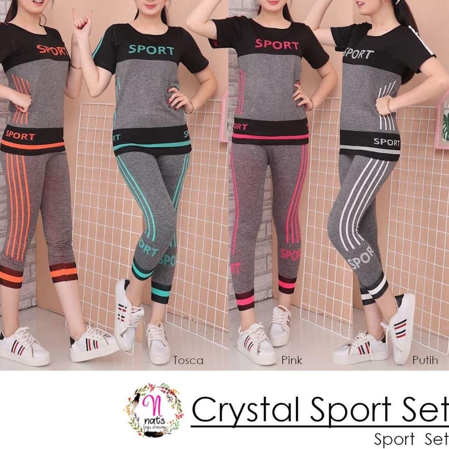 Terbaru.. Crystal Sport SET / Setelan Baju senam Import / Baju Olahraga Yoga Fitness Wanita