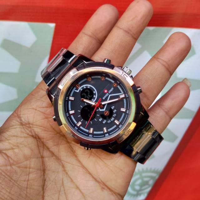 Jam tangan pria dual time rantai exclusive