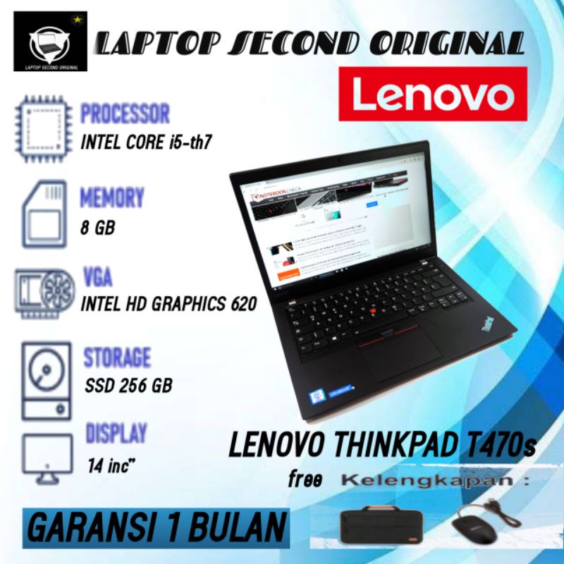 LENOVO THINKPAD T470s i7 GEN 7 RAM 8GB/SSD 256 GB BERKUALITAS