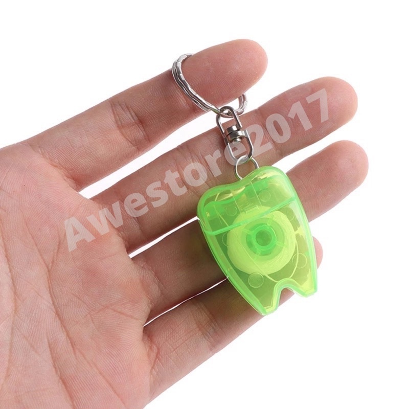 Dental Floss Roll Gantungan Kunci Gigi Benang Portable Keychain Ring