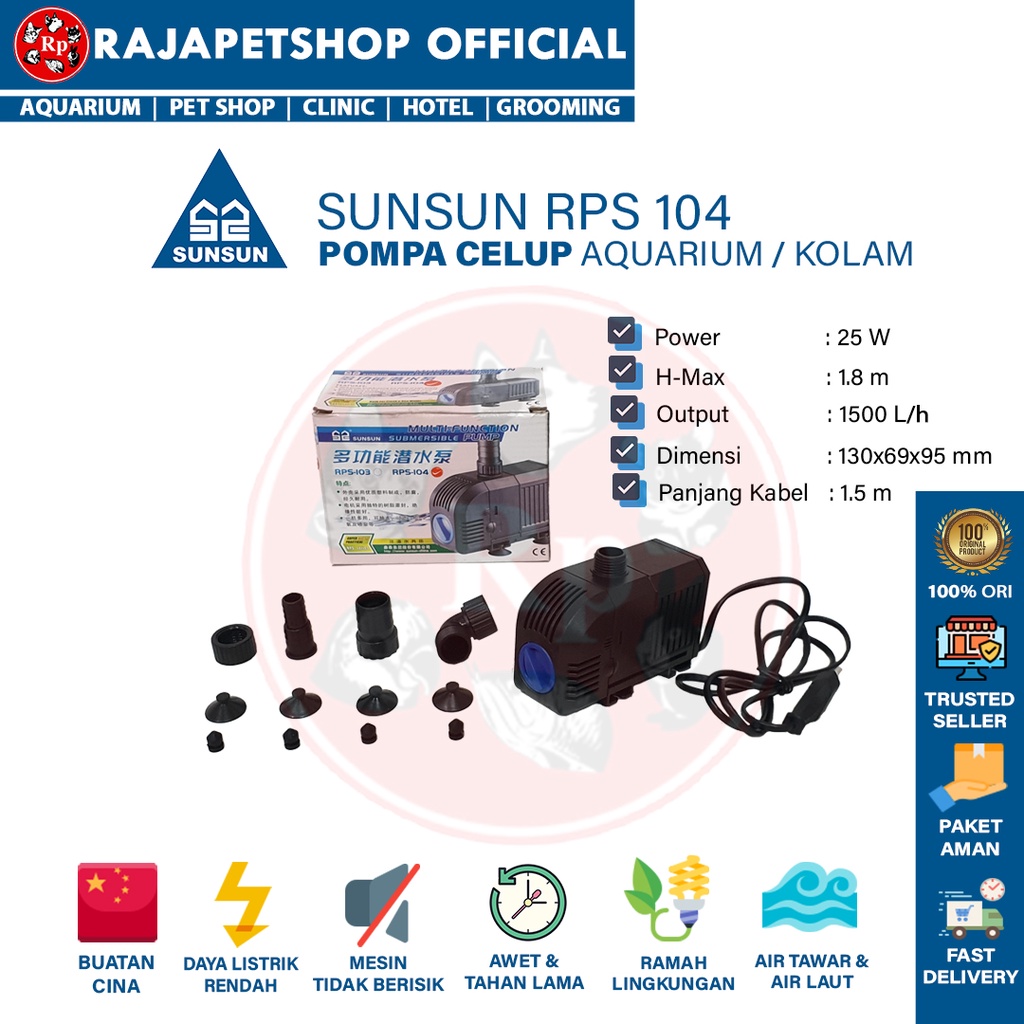 ( POMPA AIR ) SUNSUN RPS 104 SUBMERSIBLE WATER PUMP KOLAM AQUARIUM POMPA CELUP LOW WATT
