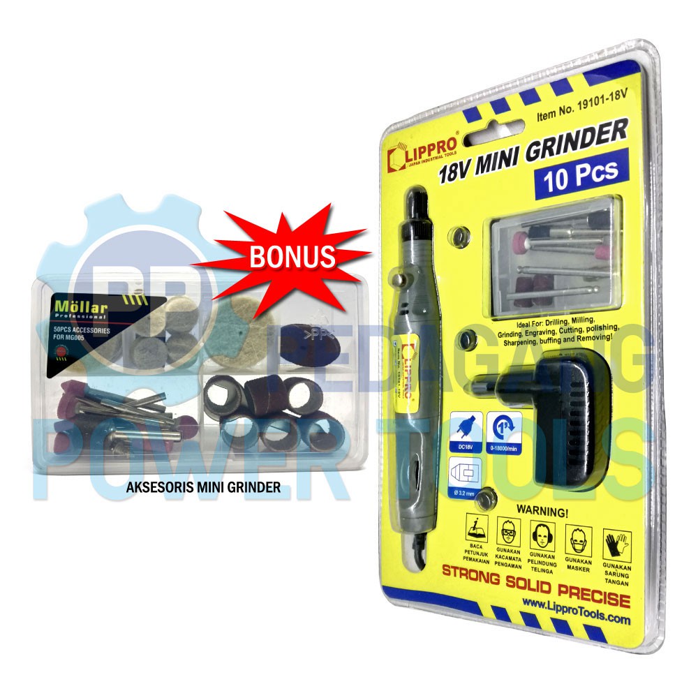 LIPPRO MINI GRINDER SET 10 PCS BATERAI 18V & 50 PCS AKSESORIS TUNER